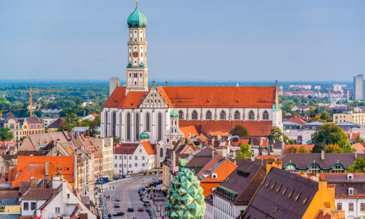 Augsburg, Germany skyline with cathedrals.
